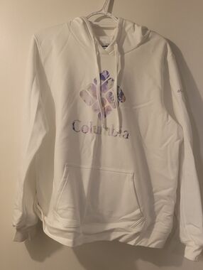 Columbia White Hoodie with Pastel Floral Logo